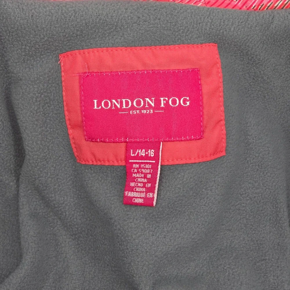 London Fog‎ Lined Puffer Jacket Girl's Large Fur Trim Hood Insulated Preppy Fun